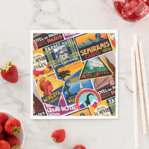 Servilleta De Papel Etiquetas de Viaje Vintage