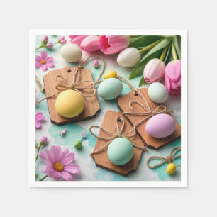 Servilleta De Papel Etiquetas rústicas de madera con huevos de Pascua