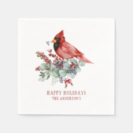 Servilleta De Papel Eucalipto Cardenal Rojo Bayas Rojas Navidad