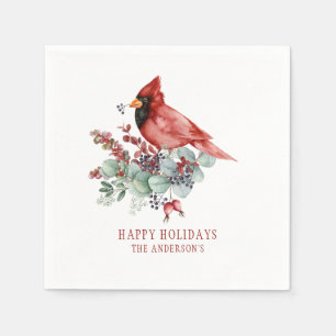 Servilleta De Papel Eucalipto Cardenal Rojo Bayas Rojas Navidad