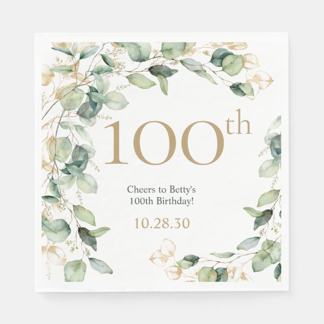 Servilleta De Papel Eucalipto de cumpleaños número 100 (Anverso)