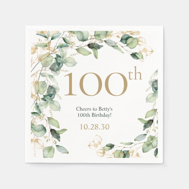 Servilleta De Papel Eucalipto de cumpleaños número 100 (Anverso)