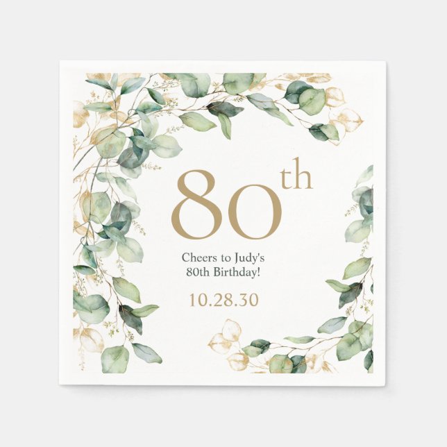Servilleta De Papel Eucalipto para 80 cumpleaños (Anverso)