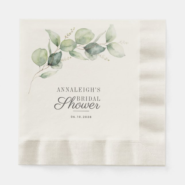 Servilleta De Papel Eucalipto Rustic Script Bridal Shower Verdor (Anverso)