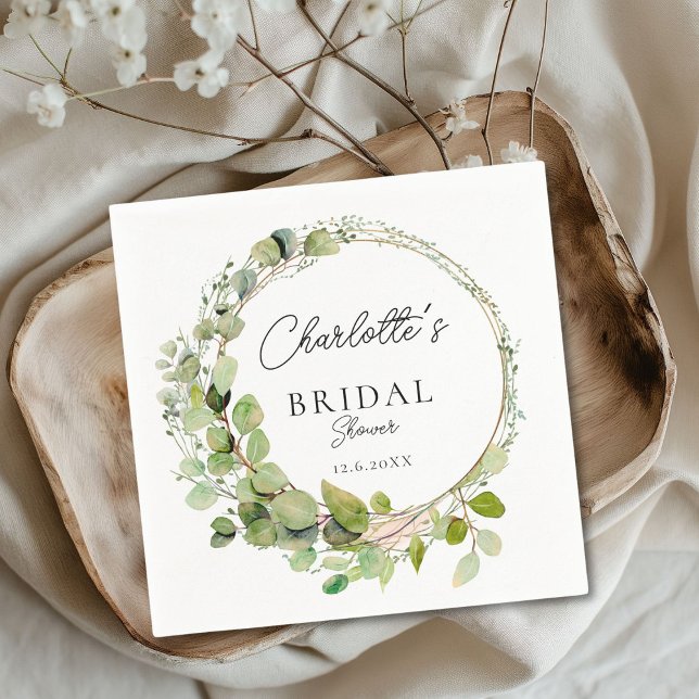 Servilleta De Papel Eucalipto sencillo y elegante Ducha de novia (Personalized Simple, elegant eucalyptus Bridal Shower Napkins)