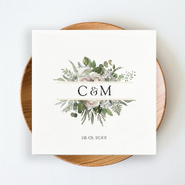 Servilleta De Papel Eucalipto sencillo y elegante Roses blancos