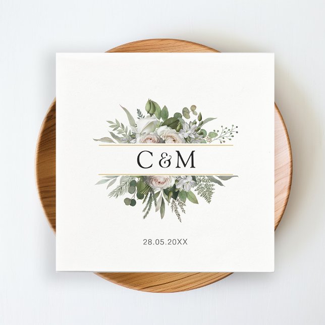 Servilleta De Papel Eucalipto sencillo y elegante Roses blancos (Subido por el creador)