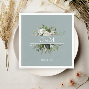 Servilleta De Papel Eucalipto sencillo y elegante Roses blancos