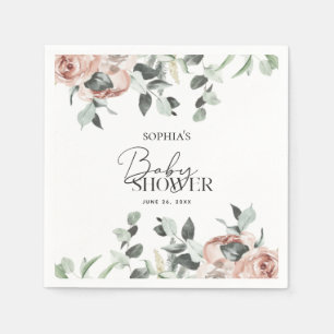 Servilleta De Papel Eucaliptus floral Dusty Pink Rubor Baby Shower