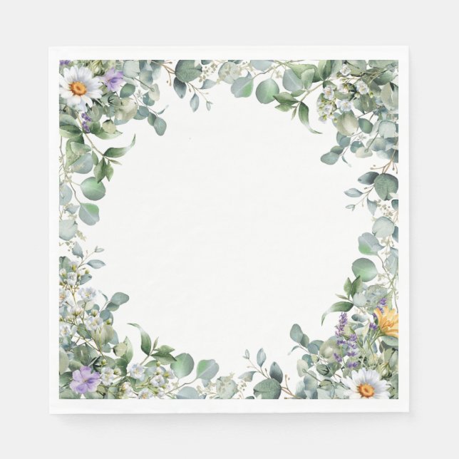 Servilleta De Papel Eucalyptus and Wildflower Elegant Wedding Cocktail (Anverso)