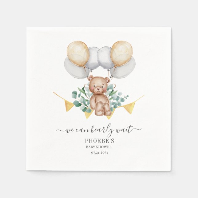 Servilleta De Papel Eucalyptus Baby Shower Bearly Wait Bear (Anverso)