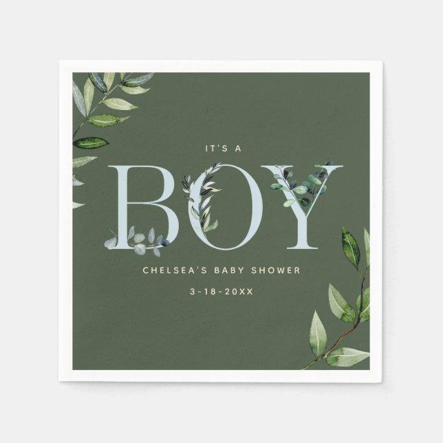 Servilleta De Papel Eucalyptus Blue Green Boy Baby Shower (Anverso)