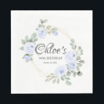 Servilleta De Papel Eucalyptus Blue Rosa Floral 90th Birthday Party<br><div class="desc">La servilleta personalizada perfecta para tu fiesta de cumpleaños número 90. Los rosas de color azul turbio están enclavados en hojas de eucalipto que decoran un marco geométrico de oro fino. El nombre del celebrante está escrito en un extenso y encantador texto de guión.</div>