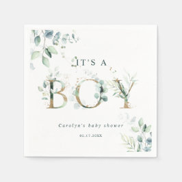 Servilleta De Papel Eucalyptus Botanical Gold Letter Boy Baby Shower