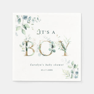 Servilleta De Papel Eucalyptus Botanical Gold Letter Boy Baby Shower