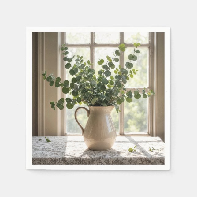Servilleta De Papel Eucalyptus Bouquet On Lace Tablecloth (Anverso)
