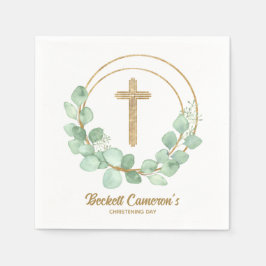 Servilleta De Papel Eucalyptus Gold Cross Christening
