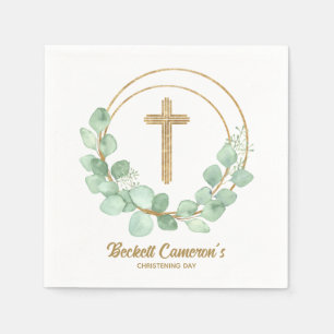 Servilleta De Papel Eucalyptus Gold Cross Christening
