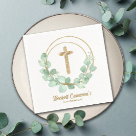 Servilleta De Papel Eucalyptus Gold Cross Christening