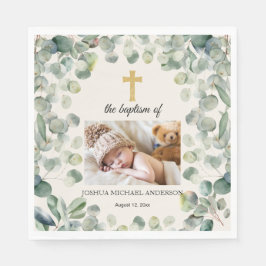 Servilleta De Papel Eucalyptus Gold Cross Religion Baptism Photo