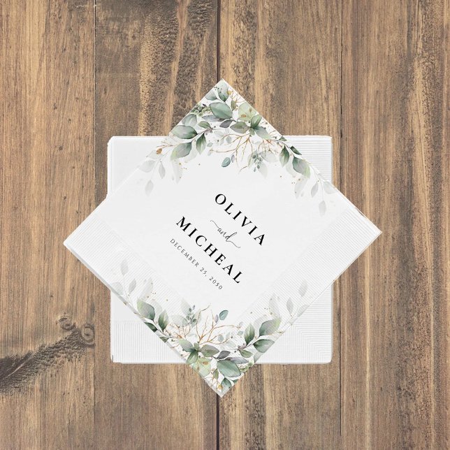 Servilleta De Papel Eucalyptus Gold Floral Greeneration Boda Napkins (Subido por el creador)
