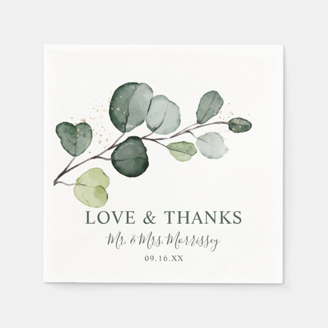 Servilleta De Papel Eucalyptus Gold Splatt Love and Gracias (Anverso)
