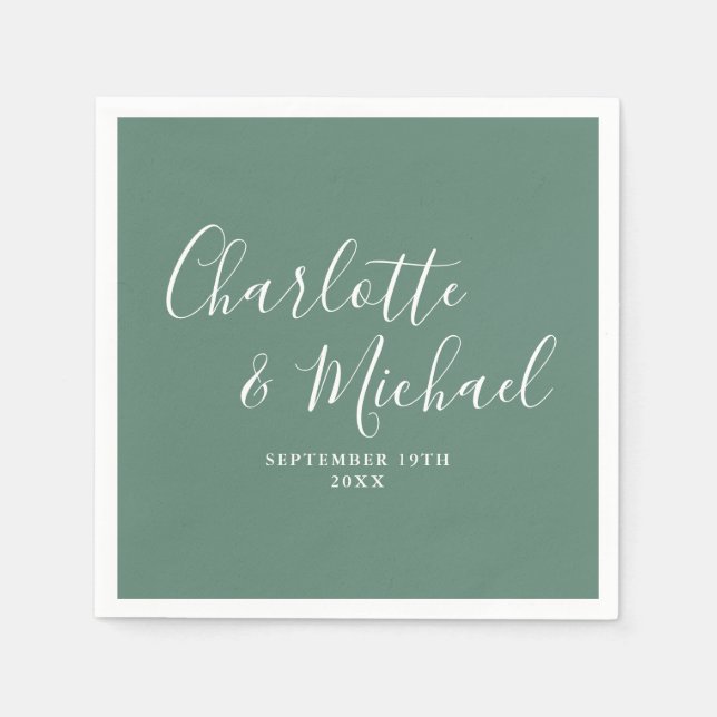 Servilleta De Papel Eucalyptus Green Elegant Modern Script Boda (Anverso)