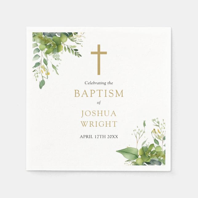 Servilleta De Papel Eucalyptus Greenery Baptismo Floral Christening (Anverso)