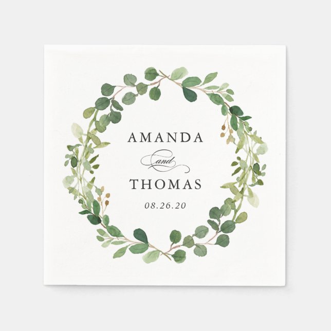 Servilleta De Papel Eucalyptus Greenery deja Boda de Wreath Foliage (Anverso)