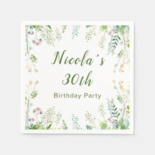 Servilleta De Papel Eucalyptus Greenery deja fiesta de cumpleaños (Anverso)