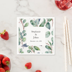 Servilleta De Papel Eucalyptus Greenery Dusty Blue Art Elegante Boda