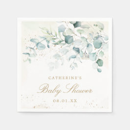 Servilleta De Papel Eucalyptus Greenery Gold Elegant Chica Baby Shower
