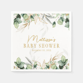 Servilleta De Papel Eucalyptus Greenery Green Leaf & Gold Baby Shower