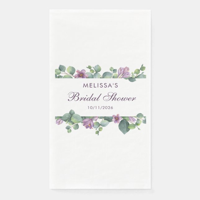 Servilleta De Papel Eucalyptus Greenery Green Purple Bridal Shower (Anverso)