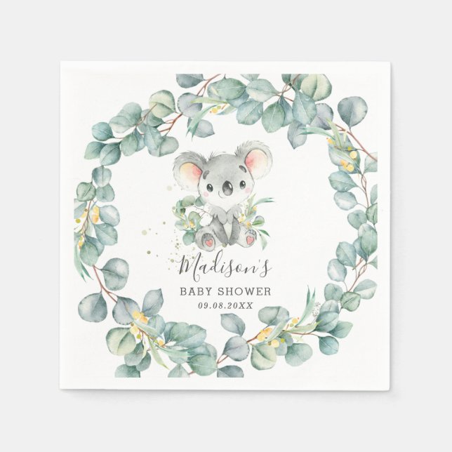 Servilleta De Papel Eucalyptus Greenery Koala Baby Boy Shower Birthday (Anverso)