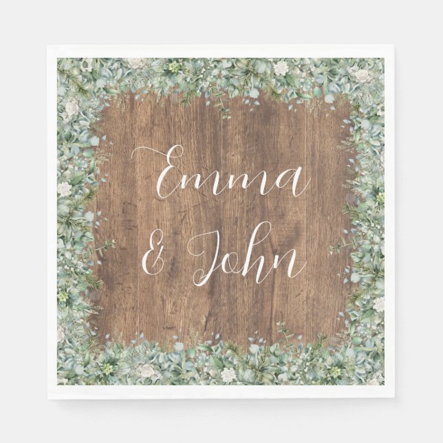 Servilleta De Papel Eucalyptus Greenery Wedding Napkin | Rustic (Anverso)