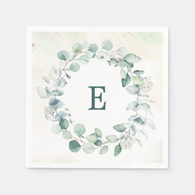 Servilleta De Papel Eucalyptus Greenery Wreath Monograma Boda (Anverso)