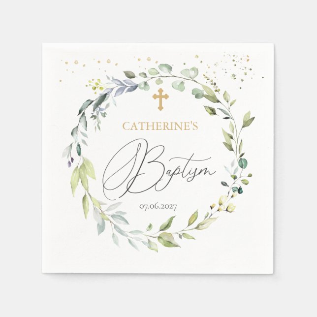 Servilleta De Papel Eucalyptus Herbal Cross Baptismo (Anverso)