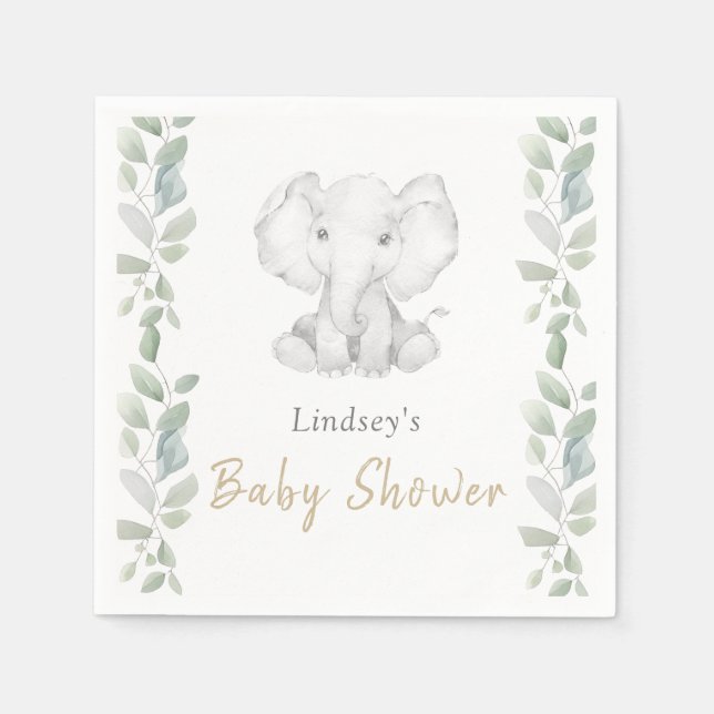 Servilleta De Papel Eucalyptus Little Elephant Baby Shower (Anverso)