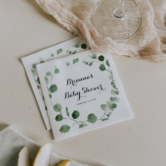 Servilleta De Papel Eucalyptus Modern Calligraphy Baby Shower Napkins (Subido por el creador)