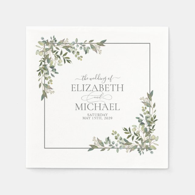 Servilleta De Papel Eucalyptus Napkins de Boda verde salchicha (Anverso)