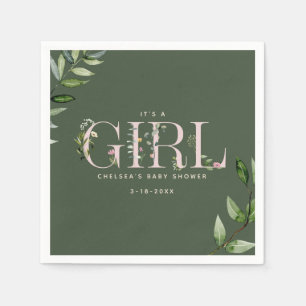 Servilleta De Papel Eucalyptus Pink Green Chica Baby Shower