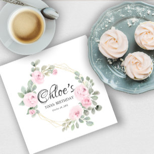 Servilleta De Papel Eucalyptus Pink Rose Floral 100 cumpleaños