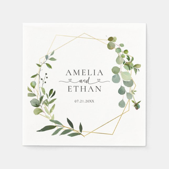 Servilleta De Papel Eucalyptus Script Heart Wedding (Anverso)