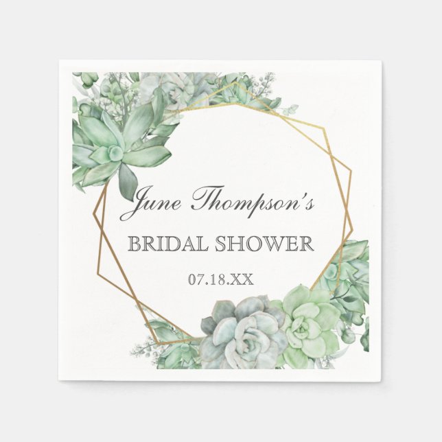Servilleta De Papel Eucalyptus Succulum Greenery Border Bridal Shower (Anverso)