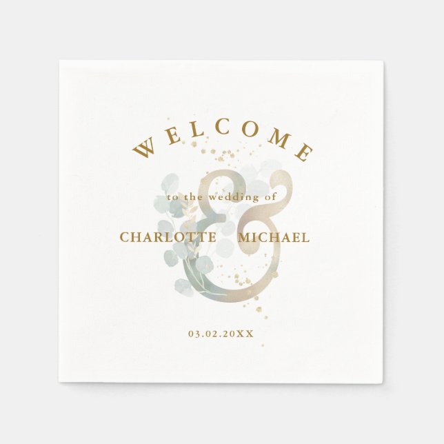 Servilleta De Papel Eucalyptus verde boda ampersand (Anverso)