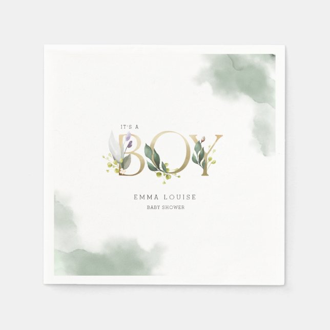 Servilleta De Papel Eucalyptus verde es un niño Baby Shower (Anverso)