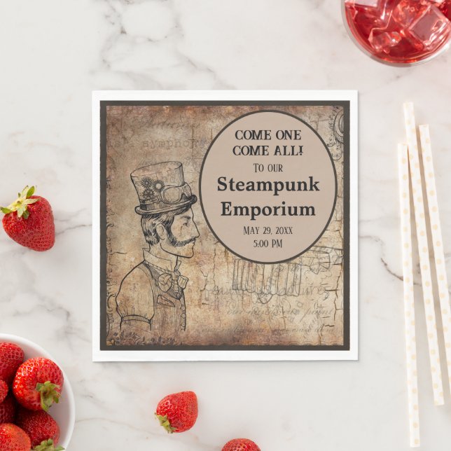 Servilleta De Papel Evento Personalizado de Steampunk Inventor Top Hat (In situ)