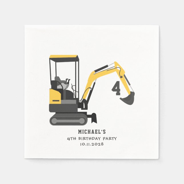 Servilleta De Papel Excavator Constructor Cualquier Cumpleaños de Edad (Anverso)