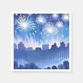 Servilleta De Papel Exhibición de Fuegos Artificiales Azules | Acuarel